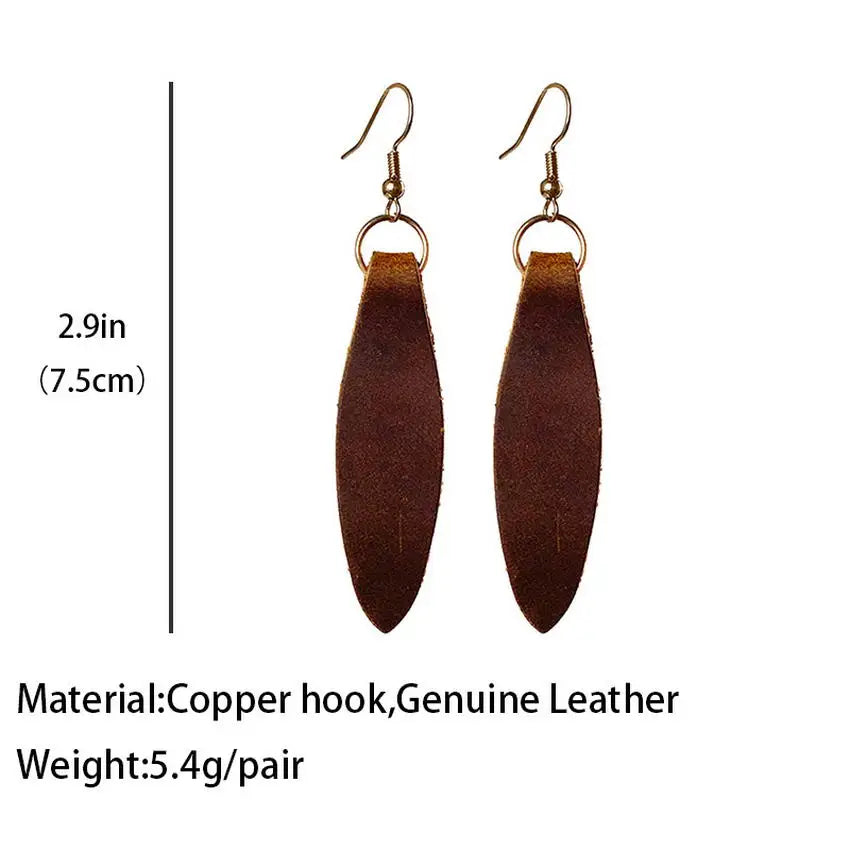 New Genuine Cow Leather Triangle Earrings for Women 2021 New Fold Crazy Horse Leather Leaf Dangle Earrings Jewelry Wholesale