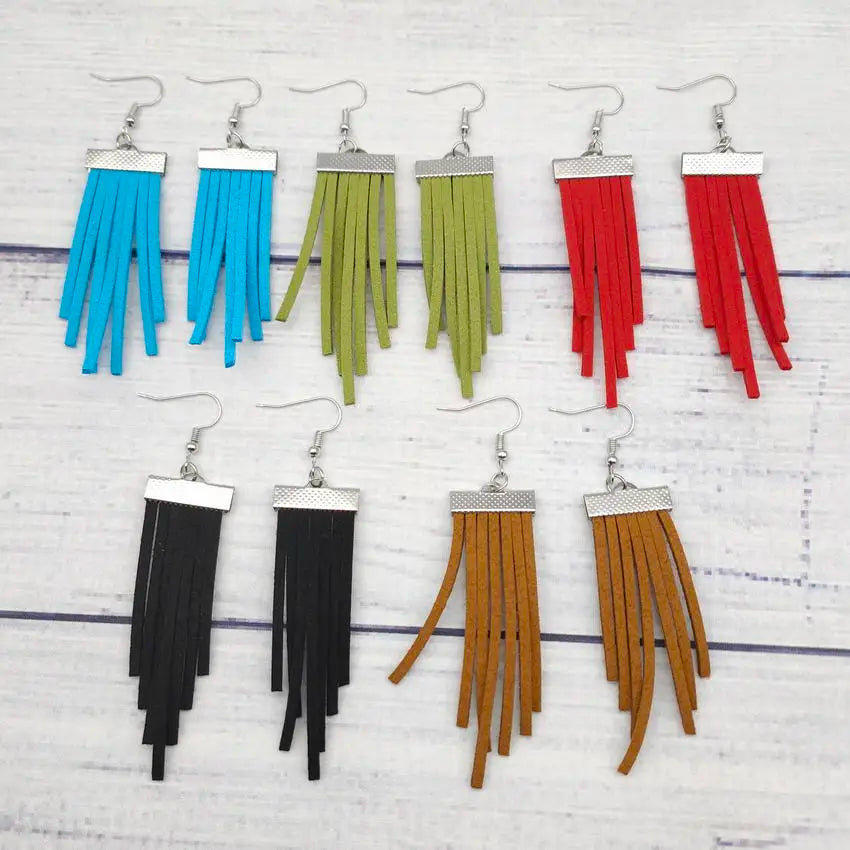 Western Fashion Women's New Suede Fringe Dangle Leather Tassel Earrings Handmade Geometric Boho Jewelry Wholesale