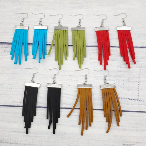 Western Fashion Women's New Suede Fringe Dangle Leather Tassel Earrings Handmade Geometric Boho Jewelry Wholesale