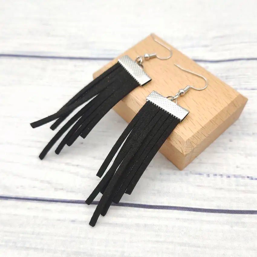Western Fashion Women's New Suede Fringe Dangle Leather Tassel Earrings Handmade Geometric Boho Jewelry Wholesale