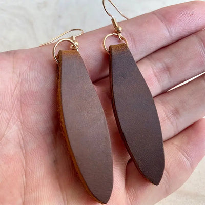 New Genuine Cow Leather Triangle Earrings for Women 2021 New Fold Crazy Horse Leather Leaf Dangle Earrings Jewelry Wholesale