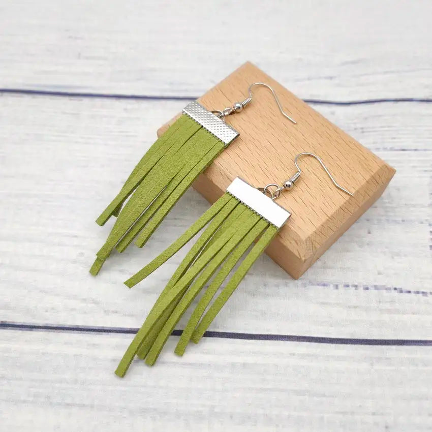 Western Fashion Women's New Suede Fringe Dangle Leather Tassel Earrings Handmade Geometric Boho Jewelry Wholesale