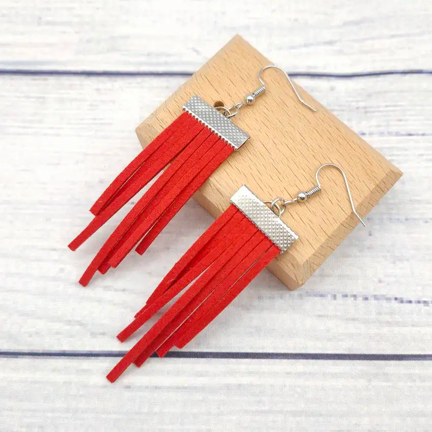 Western Fashion Women's New Suede Fringe Dangle Leather Tassel Earrings Handmade Geometric Boho Jewelry Wholesale