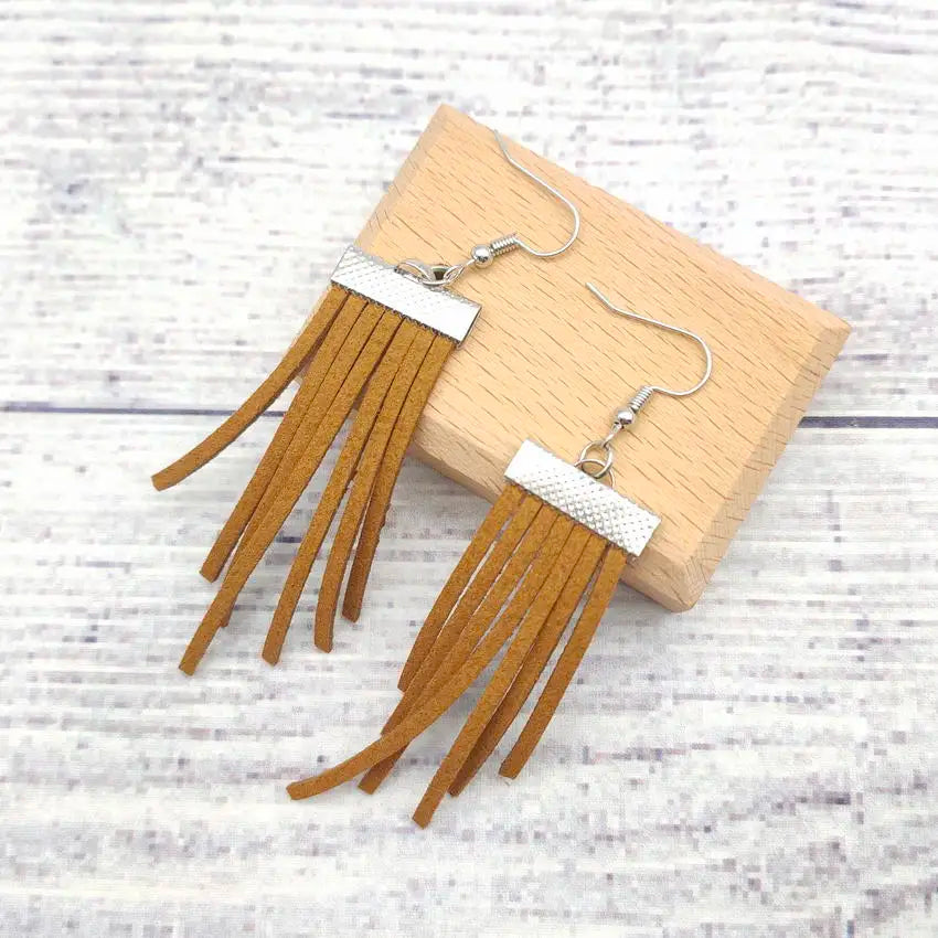 Western Fashion Women's New Suede Fringe Dangle Leather Tassel Earrings Handmade Geometric Boho Jewelry Wholesale