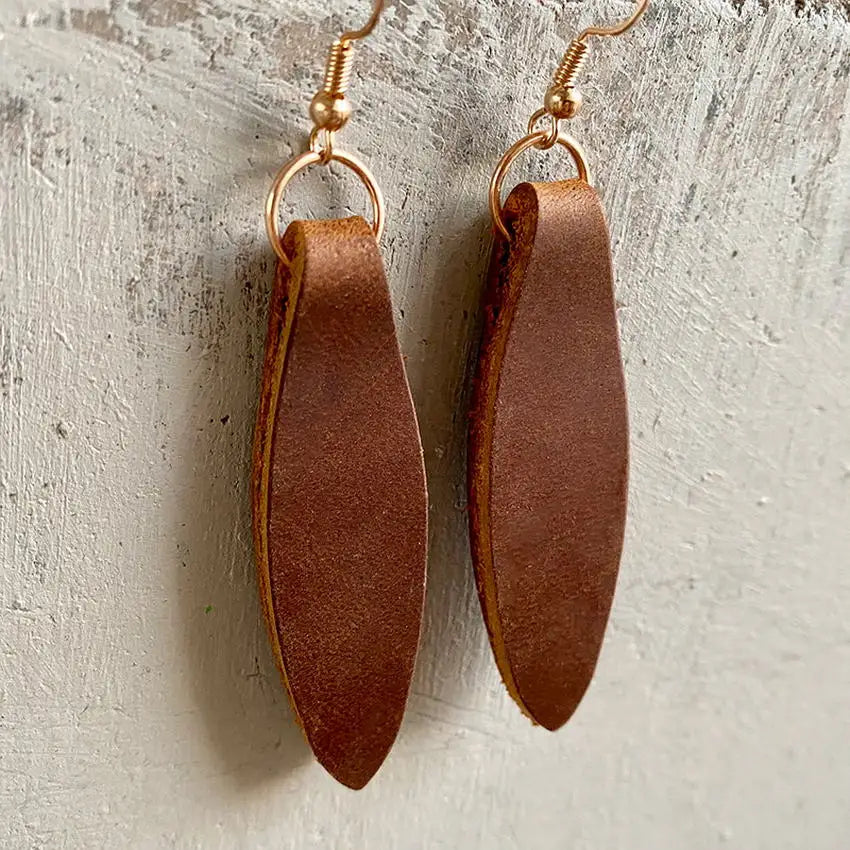 New Genuine Cow Leather Triangle Earrings for Women 2021 New Fold Crazy Horse Leather Leaf Dangle Earrings Jewelry Wholesale