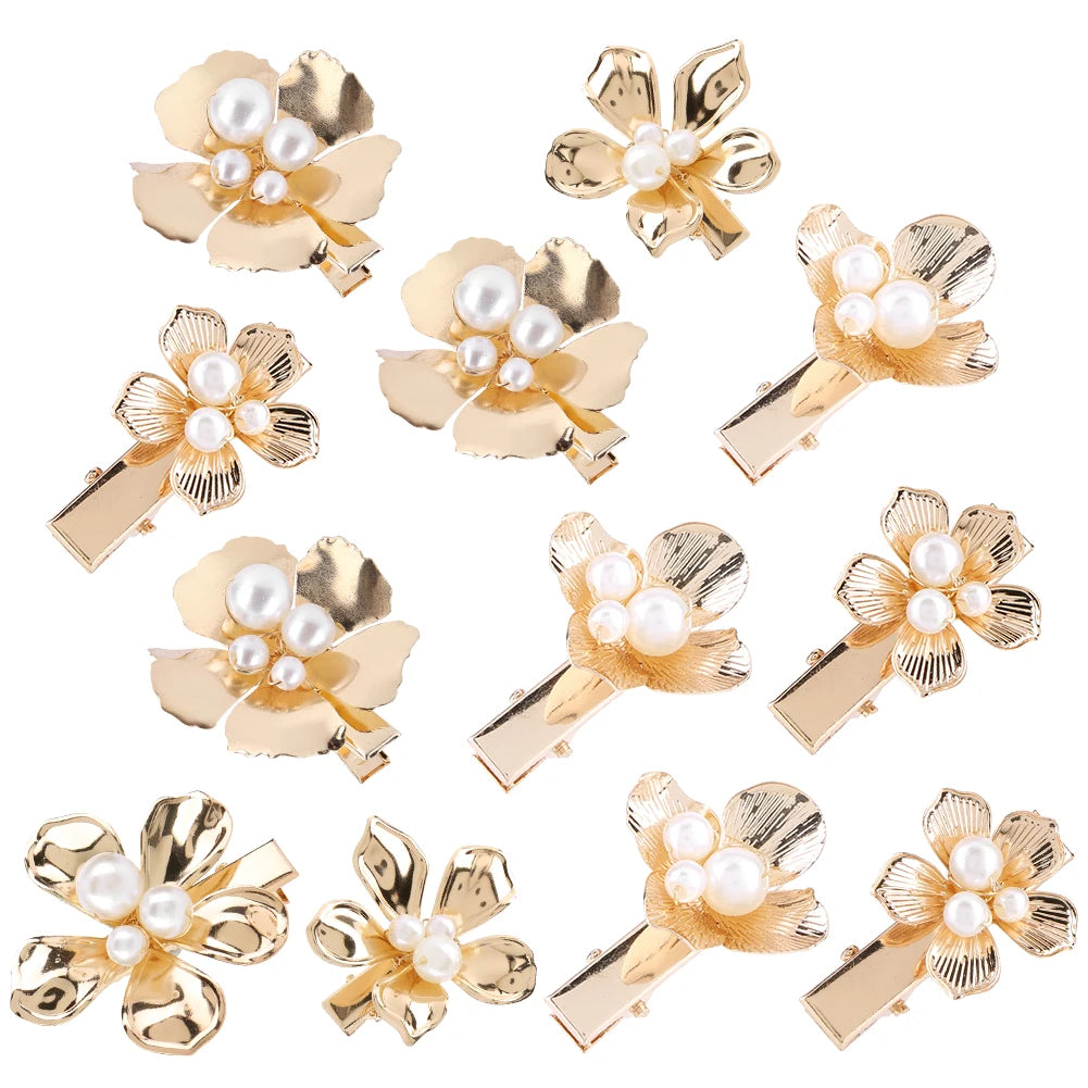 10/12/16Pcs Small Flower Hair Clips Gold Pearl Hair Barrettes Floral Headpiece Floral Pearl Hair Pins for Party Prom Birthday