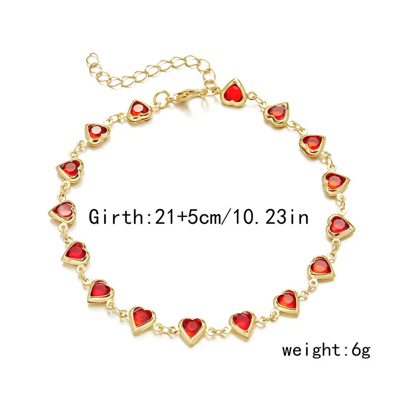 Exquisite Boho Candy Color Heart Shaped Crystal Bracelet for Women Fashion Charm Zircon Butterfly Pearl Metal Chain Bracelets