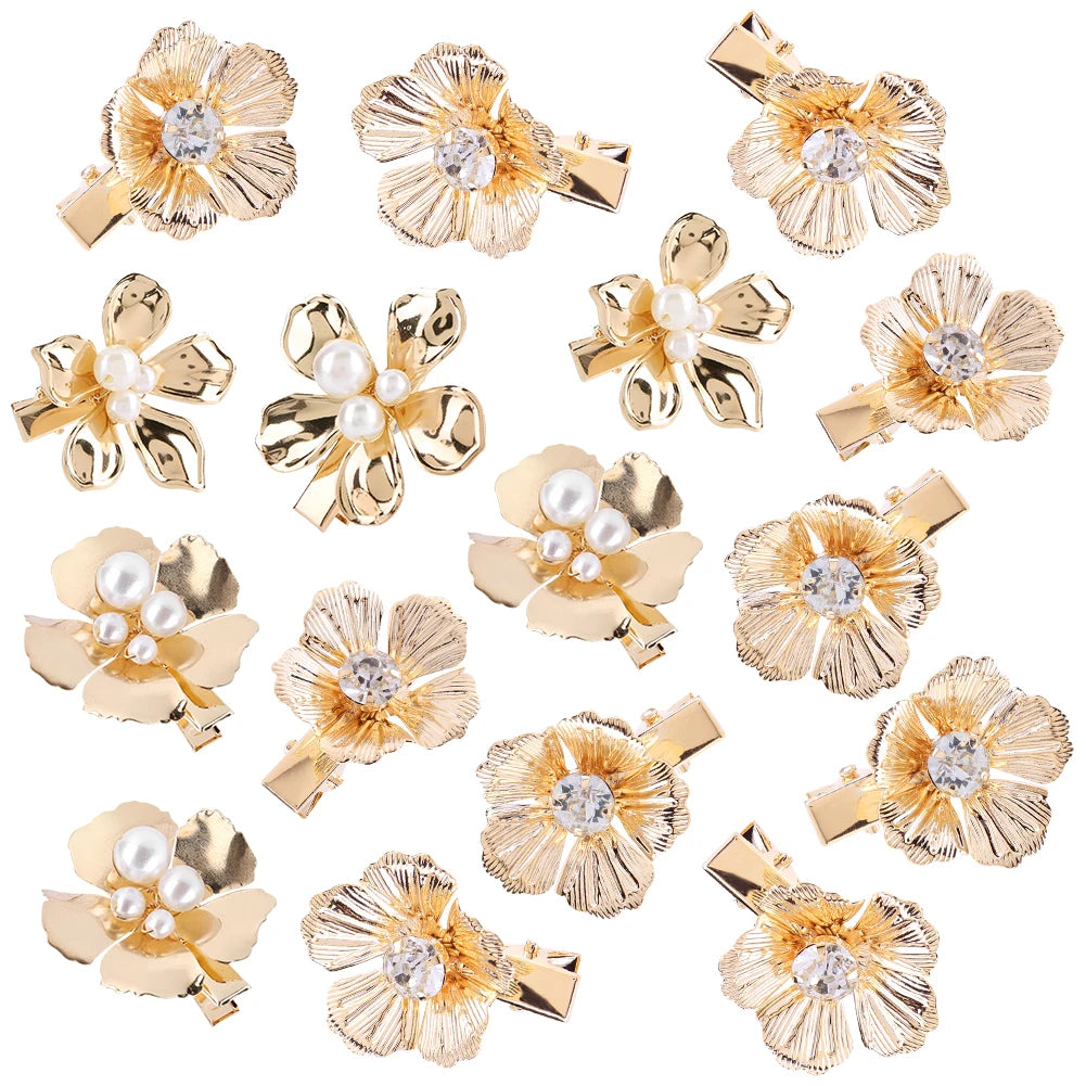 10/12/16Pcs Small Flower Hair Clips Gold Pearl Hair Barrettes Floral Headpiece Floral Pearl Hair Pins for Party Prom Birthday