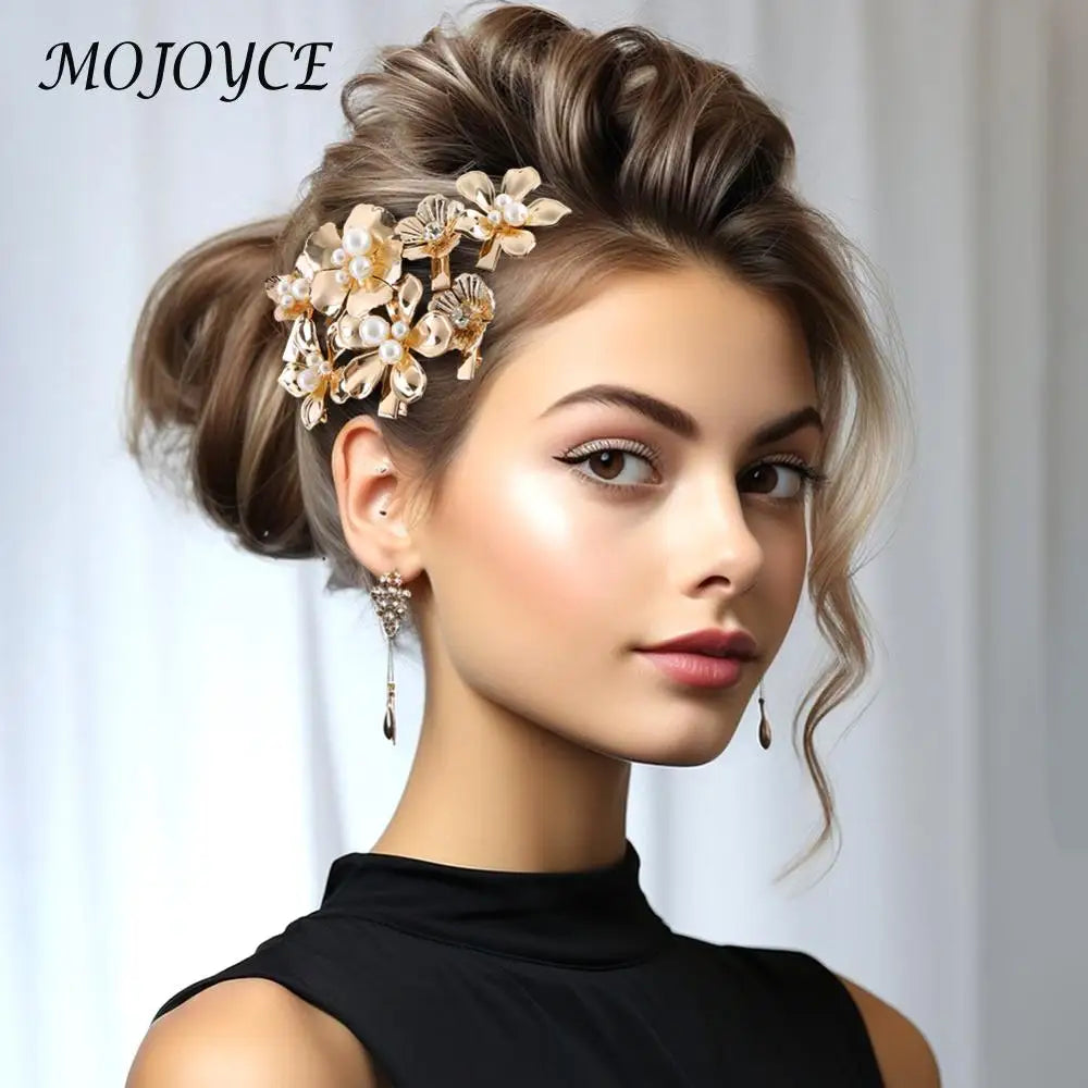 10/12/16Pcs Small Flower Hair Clips Gold Pearl Hair Barrettes Floral Headpiece Floral Pearl Hair Pins for Party Prom Birthday