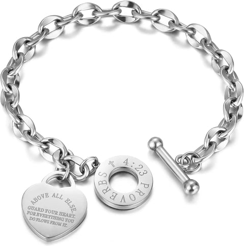 Bracelet for Women Bible Verse Bracelet Silver Gold Bracelet Love Pendant Link Chain OT Clasp Birthday Christmas Jewelry Gift