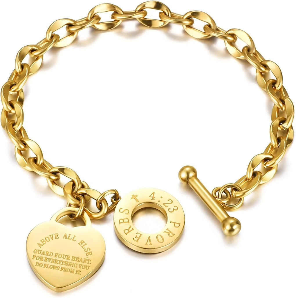 Bracelet for Women Bible Verse Bracelet Silver Gold Bracelet Love Pendant Link Chain OT Clasp Birthday Christmas Jewelry Gift