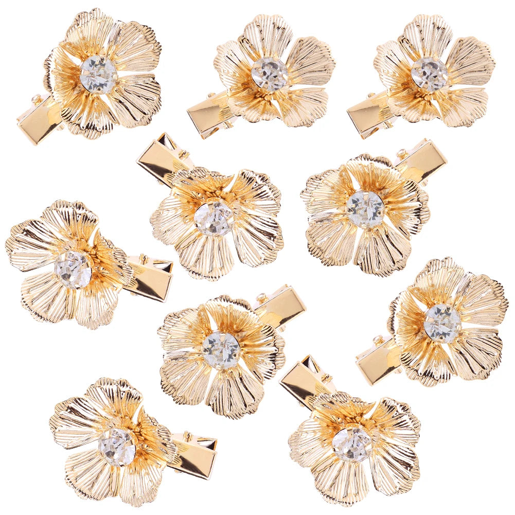10/12/16Pcs Small Flower Hair Clips Gold Pearl Hair Barrettes Floral Headpiece Floral Pearl Hair Pins for Party Prom Birthday