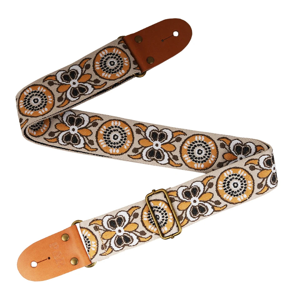 P&P Guitar Strap Adjustable Embroidered Belt with Leather End for Bass Electric Acoustic Guitar