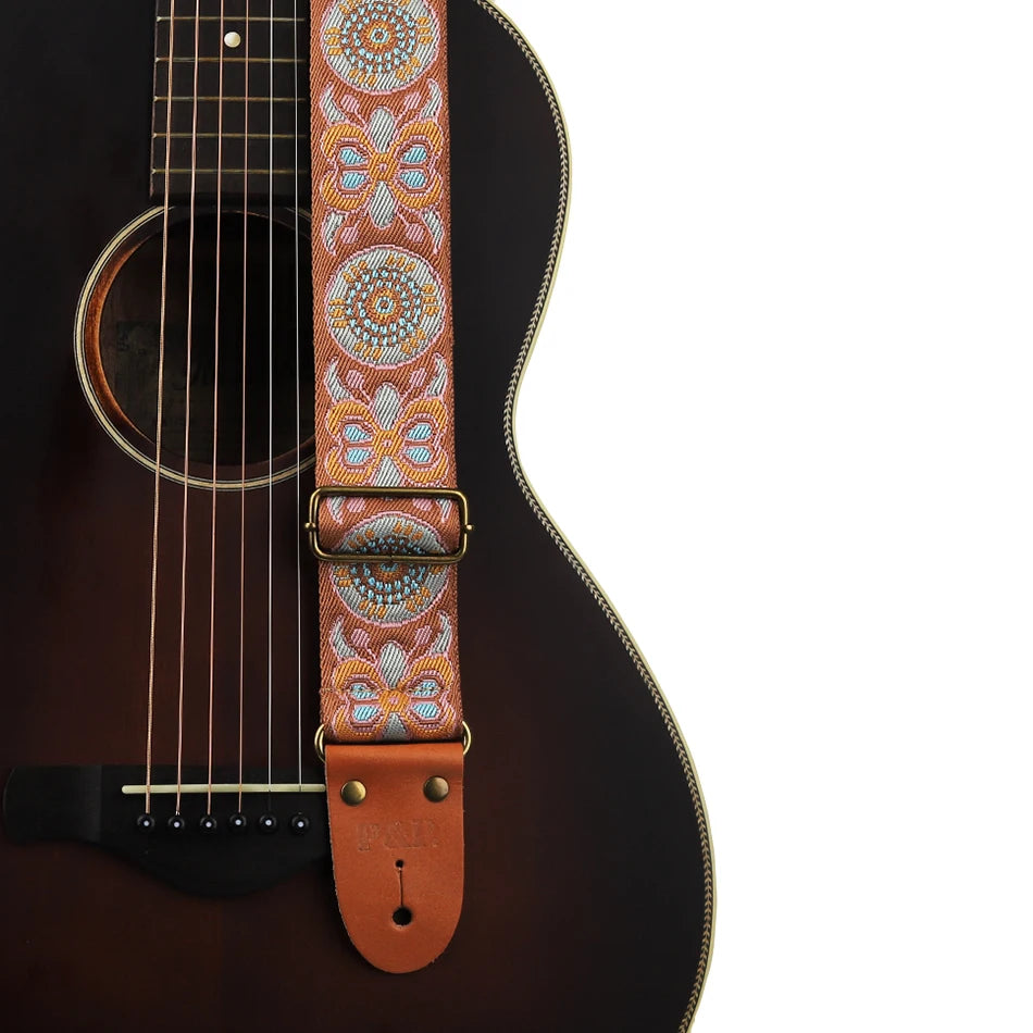 P&P Guitar Strap Adjustable Embroidered Belt with Leather End for Bass Electric Acoustic Guitar