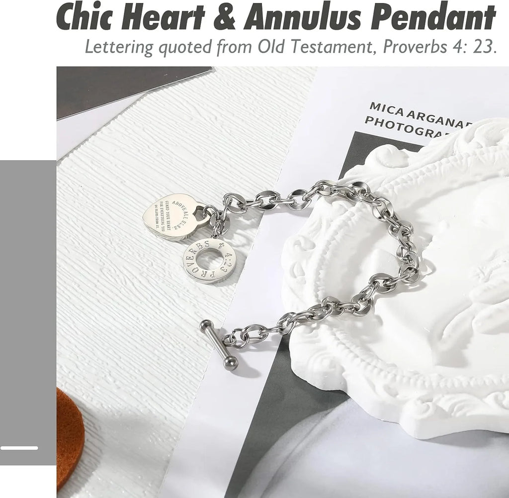 Bracelet for Women Bible Verse Bracelet Silver Gold Bracelet Love Pendant Link Chain OT Clasp Birthday Christmas Jewelry Gift