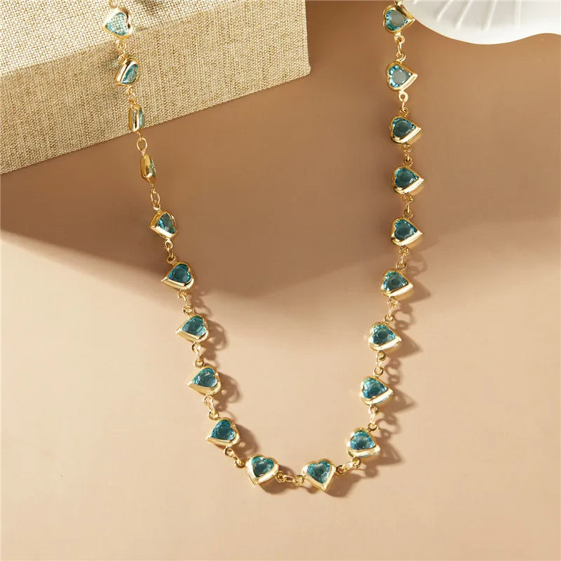 Exquisite Boho Candy Color Heart Shaped Crystal Bracelet for Women Fashion Charm Zircon Butterfly Pearl Metal Chain Bracelets