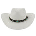 Western style straw hat in White color.  Decorative hat band