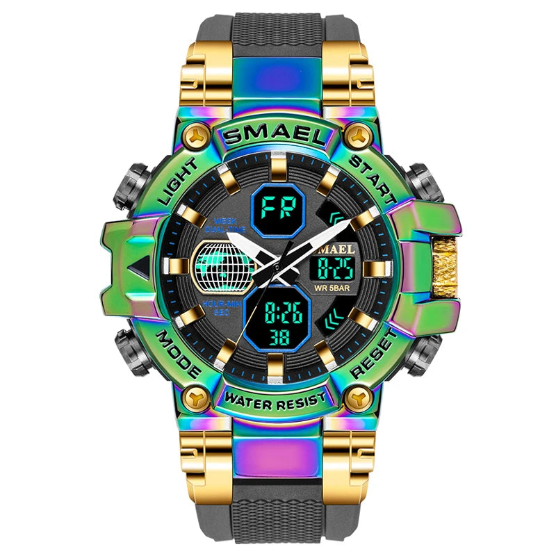 SMAEL Brand Men's Sports Fashion Fitness Watch Dual Display Analog Digital Wristwatches Men Waterproof Colorful Military Watches