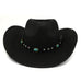 Western style straw hat in black color.  Decorative hat band