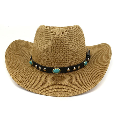 Western style straw hat in khaki color