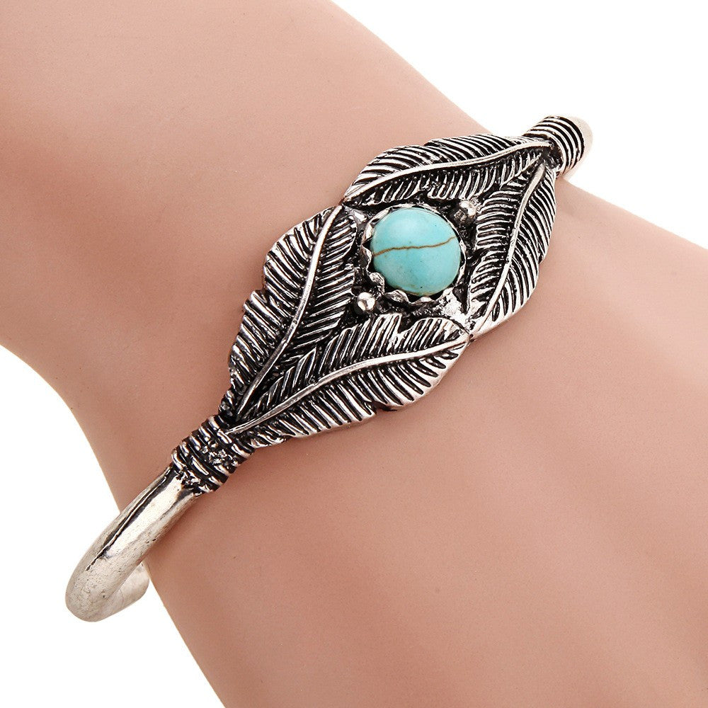 Feather-Silver-Turquoise-Bracelet