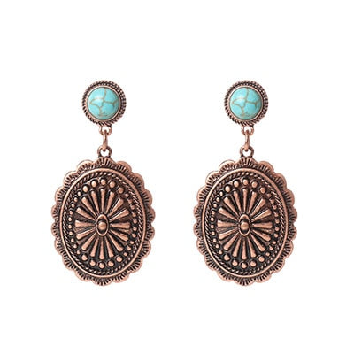 Copper round Concho with a turquoise resin stud earrings