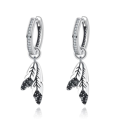 Sterling Silver hoops with crystal and hanging feathers