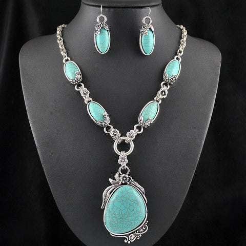 Turquoise-Necklace-and-Earring-Set-Silver