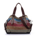 Large tote/messenger bag.  Striped with shoulder strap and handles. Holds everything you need.