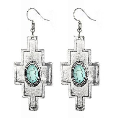 Large cross shaped silver and turquoise earrings
